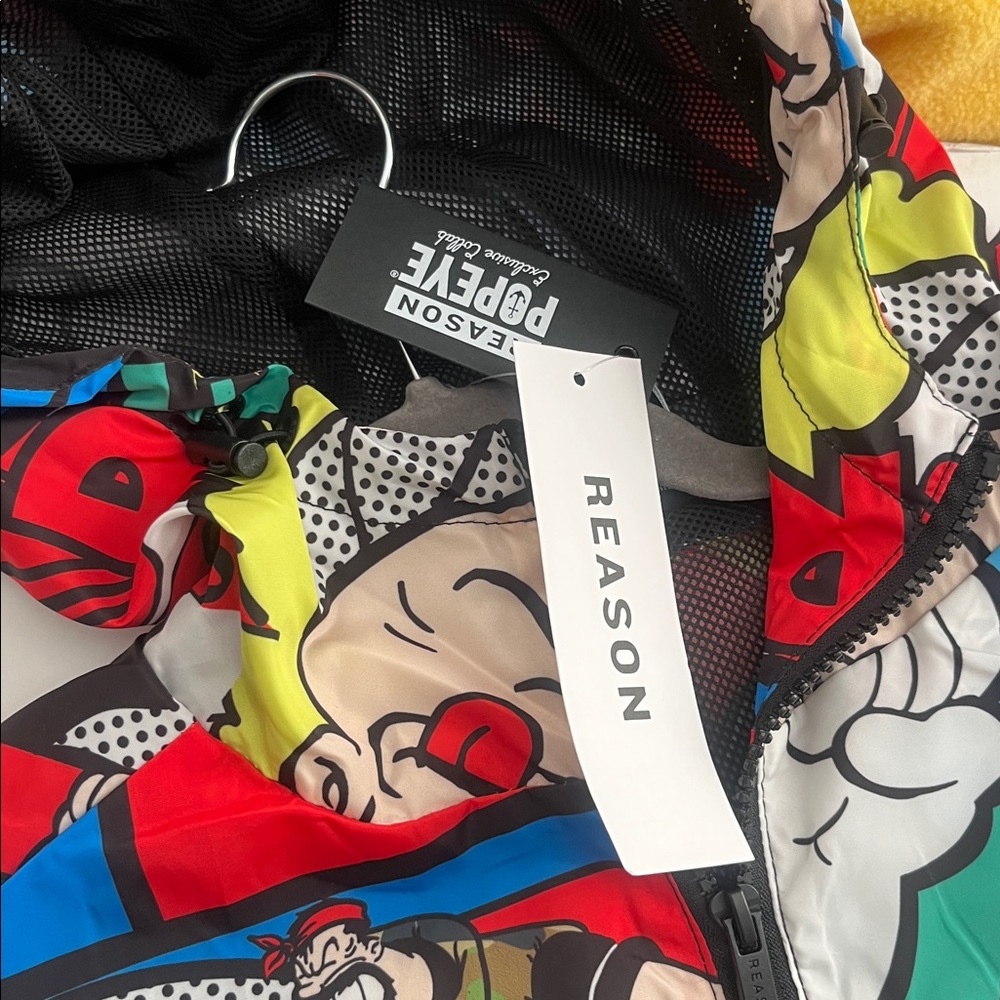 Reason Popeye Multicolor Graphic Jacket All Over Comic print Rain Windbreaker - Picture 7 of 10